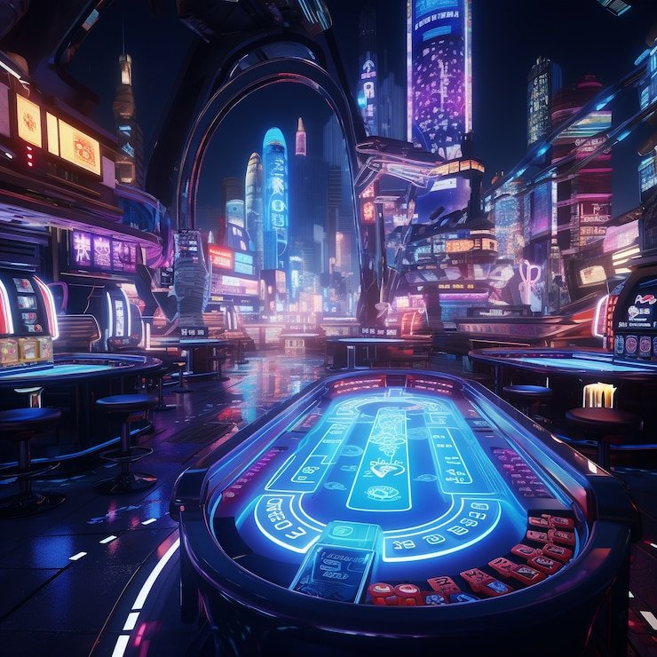 Roulette wheel mid-spin with ball trajectory